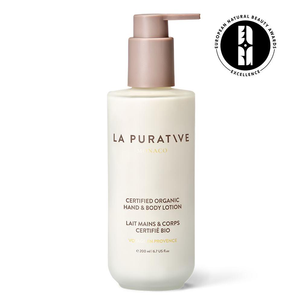 Flacon de lait mains et corps bio, soin hydratant naturel pour une peau douce et nourrie